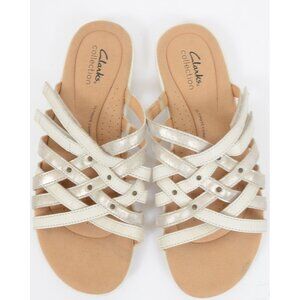 Clarks Elizabelle Rio Women's 9 Leather Slide Sandals Hook & Loop Slip On Comfy